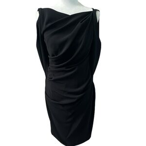 Talbot Runhof Black Cape Ruched Sheath Dress Size 8